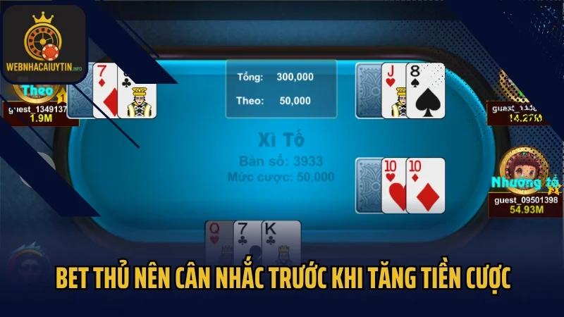Bet thủ nên cân nhắc trước khi tăng tiền cược