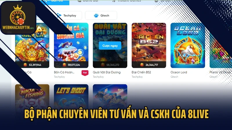Bộ phận chuyên viên tư vấn và CSKH của 8live
