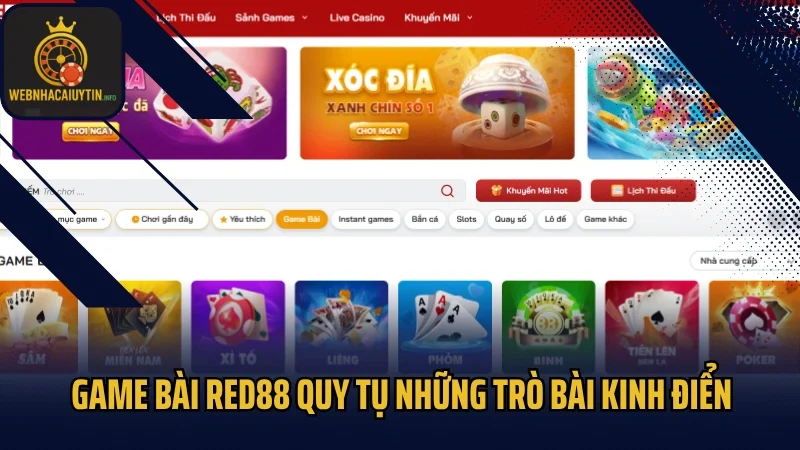 Game bài RED88 quy tụ những trò bài kinh điển