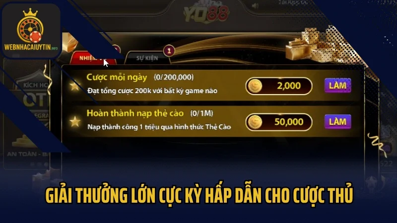 Giải thưởng lớn cực kỳ hấp dẫn cho cược thủ