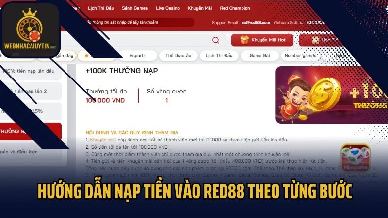 Hướng dẫn nạp tiền vào RED88 theo từng bước