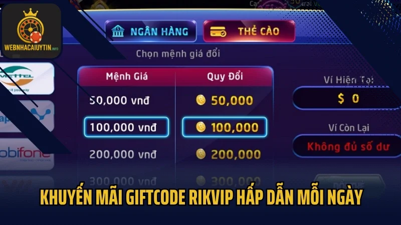 Khuyến mãi giftcode Rikvip hấp dẫn mỗi ngày