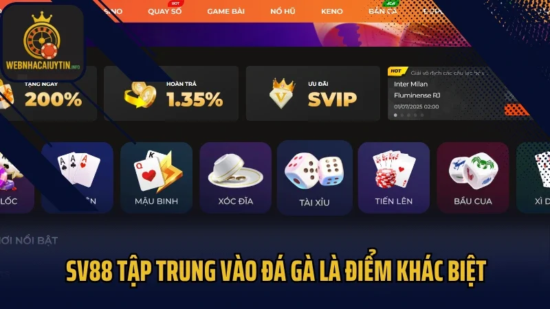 SV88 tập trung vào đá gà là điểm khác biệt